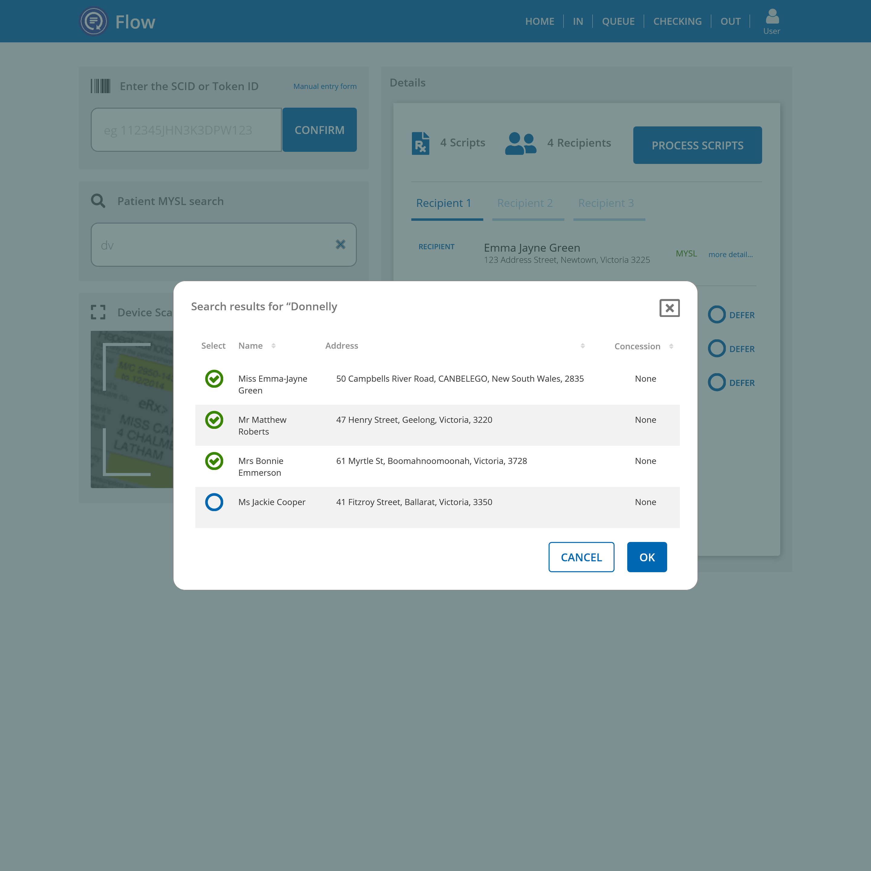 Scripts-in modal