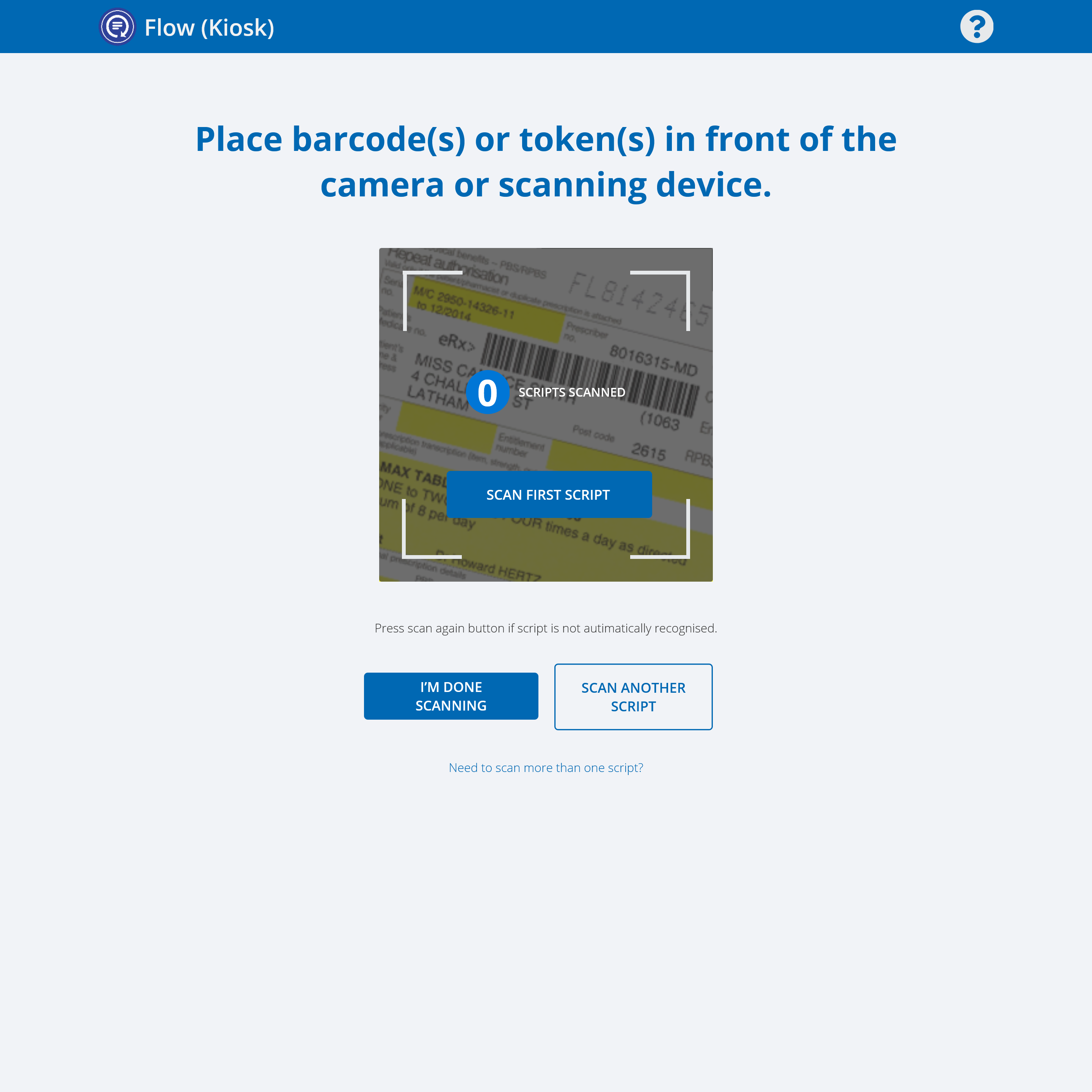 Kiosk scan guidance screen