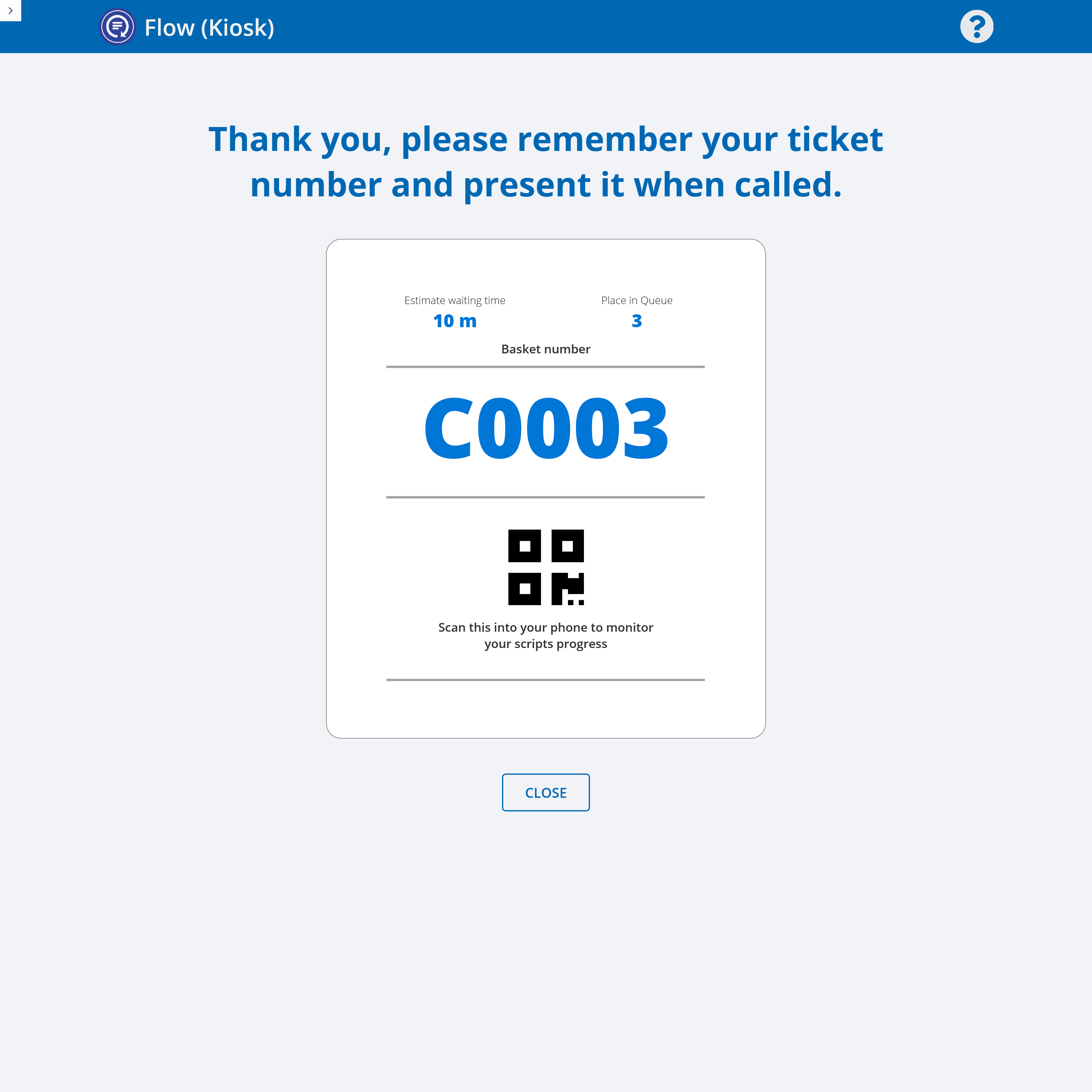 Kiosk ticket screen