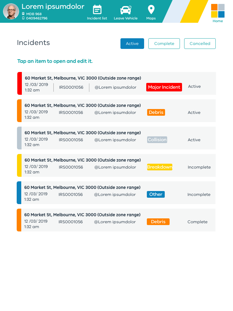 Incident list